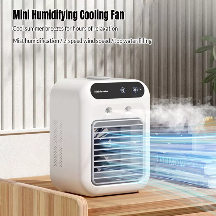 Mini Portable Air Cooler Humidifying Fan 2 Speed USB Powered - Image 9