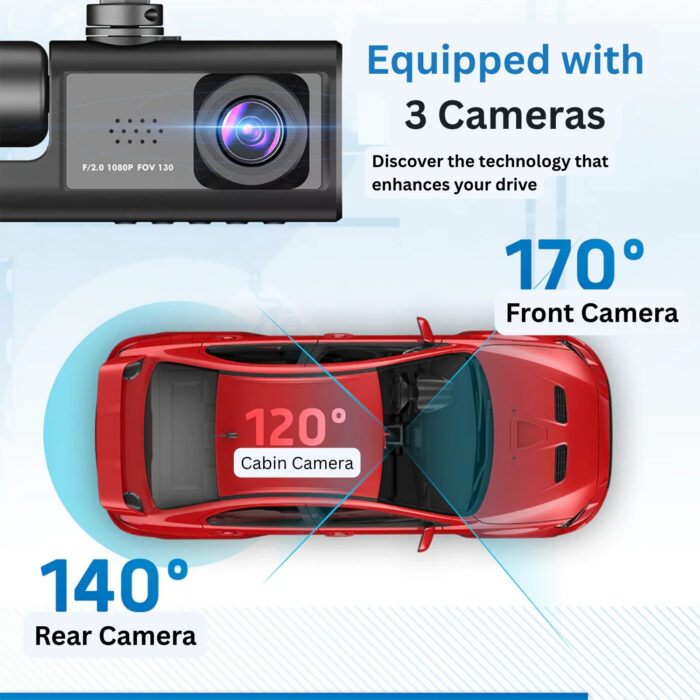 Dash Cam 1080P Front Rear Inside | 3 Camera Car DVR Night Vision G-Sensor Loop Recording - Image 4